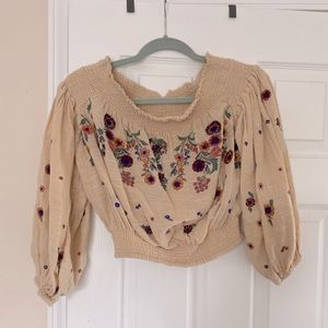 Free People Off the Shoulder Embroidered Top